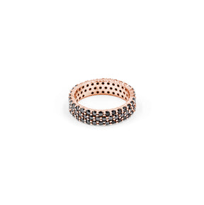 Stunning 3-layer black diamond band ring in rose gold, offering a unique and luxurious fine jewelry option for any occasion.