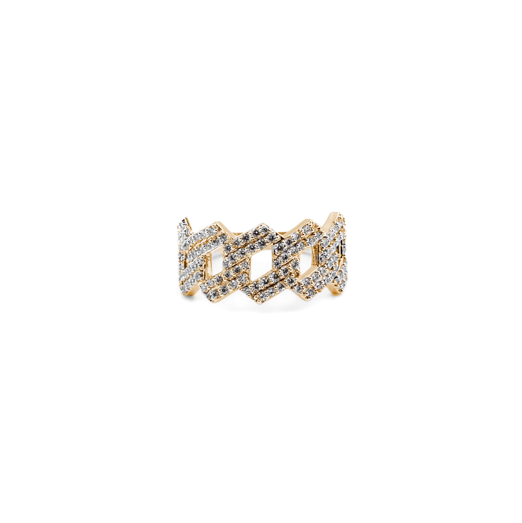 A luxurious fine jewelry Cuban diamond ring in gold, showcasing a classic Cuban link design adorned with glittering diamonds for timeless elegance.