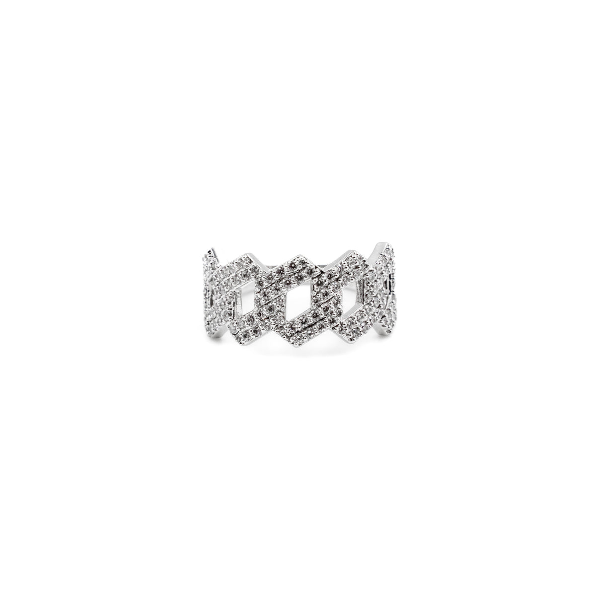 A fine jewelry Cuban diamond ring crafted from 925 sterling silver, featuring a bold Cuban link design encrusted with sparkling diamonds for a statement look.