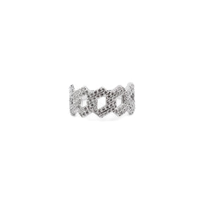 A fine jewelry Cuban diamond ring crafted from 925 sterling silver, featuring a bold Cuban link design encrusted with sparkling diamonds for a statement look.