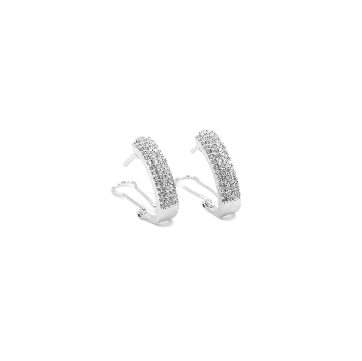 Elegant Half Hoop Diamond Earrings in 925 silver, featuring a classic half hoop design adorned with sparkling diamonds, a perfect addition to any fine jewelry collection.