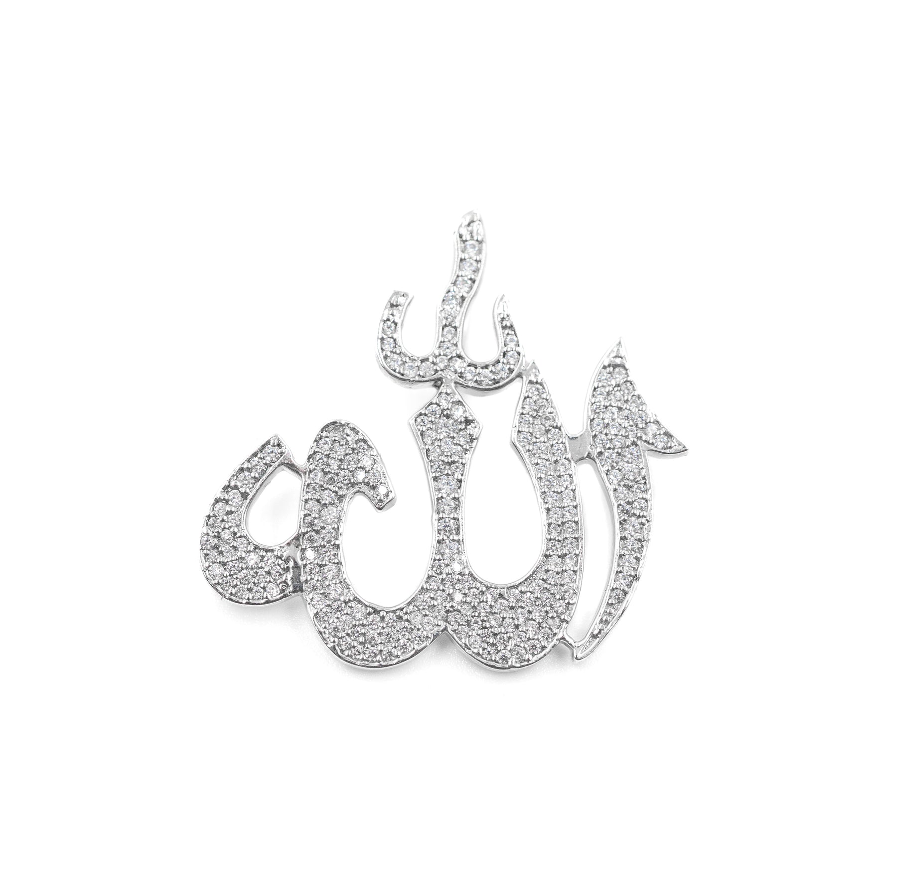 Elegant Allah Symbol Diamond Pendant in 925 silver, featuring a finely crafted design with sparkling diamonds, offering a meaningful and luxurious accessory.