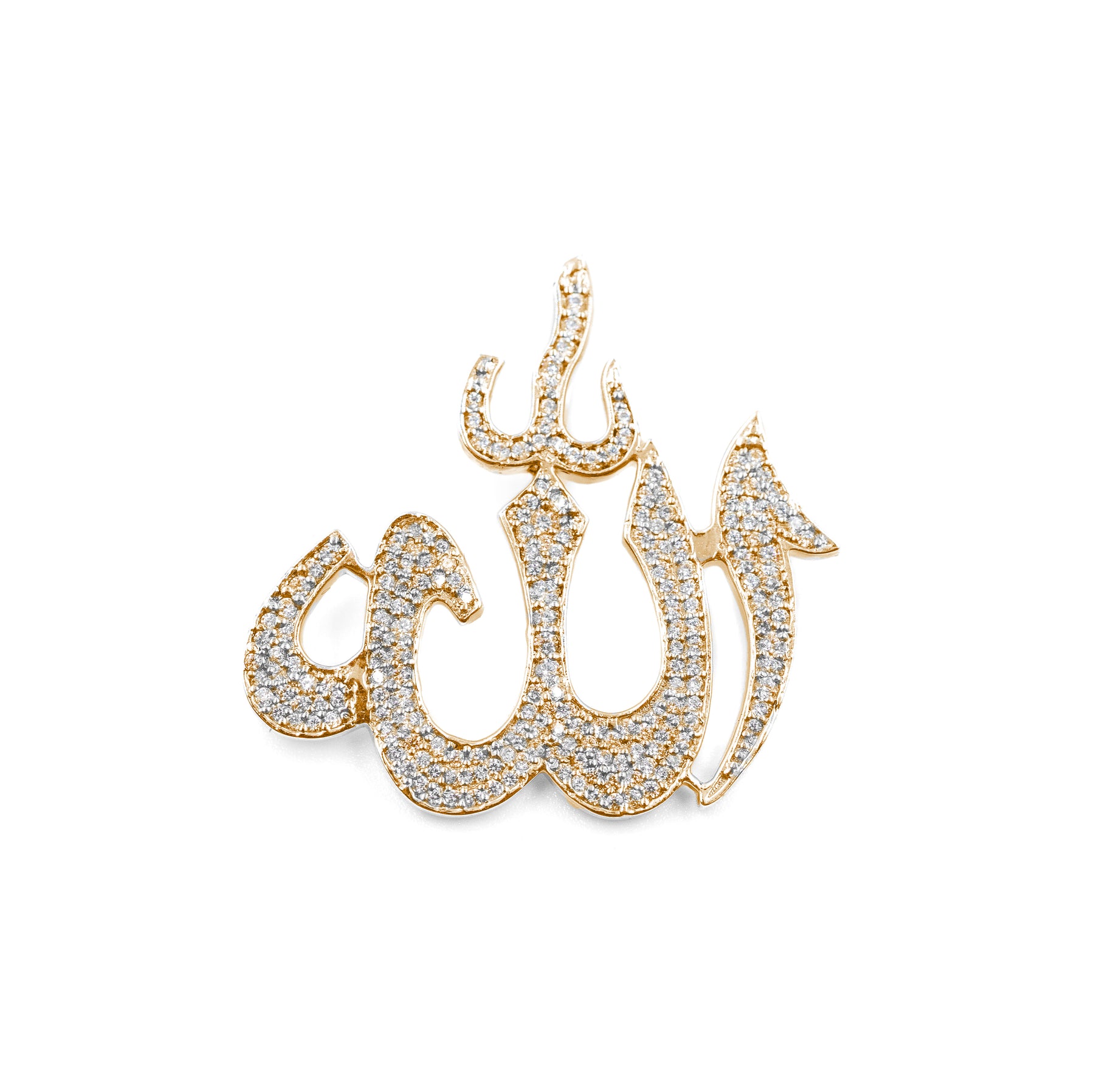 eautiful Allah Symbol Diamond Pendant in gold, adorned with radiant diamonds for a sophisticated and meaningful piece of jewelry that combines faith and elegance