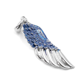 Close-up view of the Angel Wing Diamond Pendant in 925 silver with chain, highlighting the intricate wing design and the sparkle of the diamonds for a refined look.