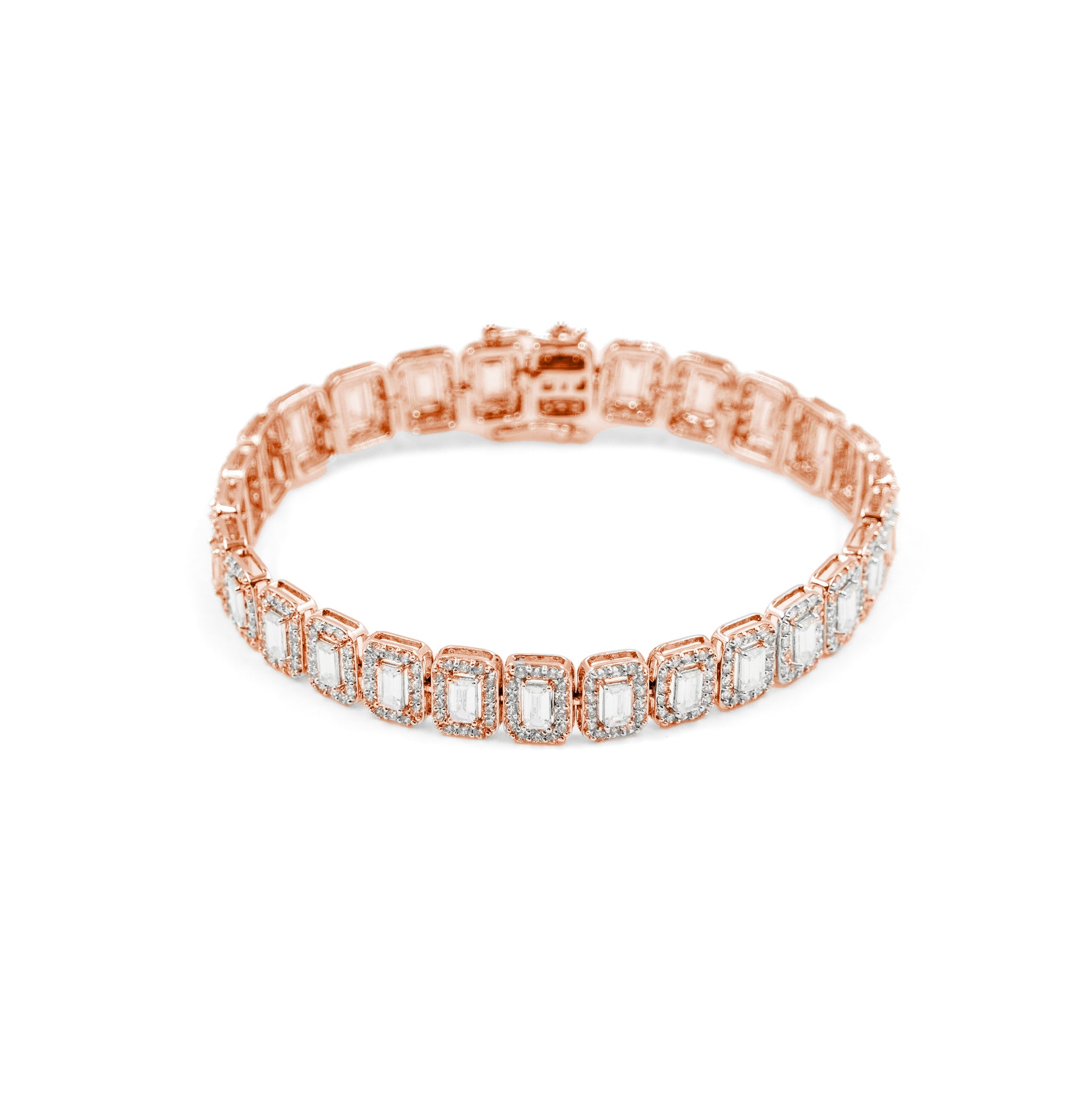 Chic Baguette Diamond Bracelet in rose gold, showcasing a modern design with exquisite baguette diamonds, ideal for fine jewelry lovers.