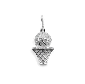 Stylish Basketball Diamond Pendant in 925 silver, featuring a detailed basketball design with brilliant diamonds, a perfect accessory for sports enthusiasts.