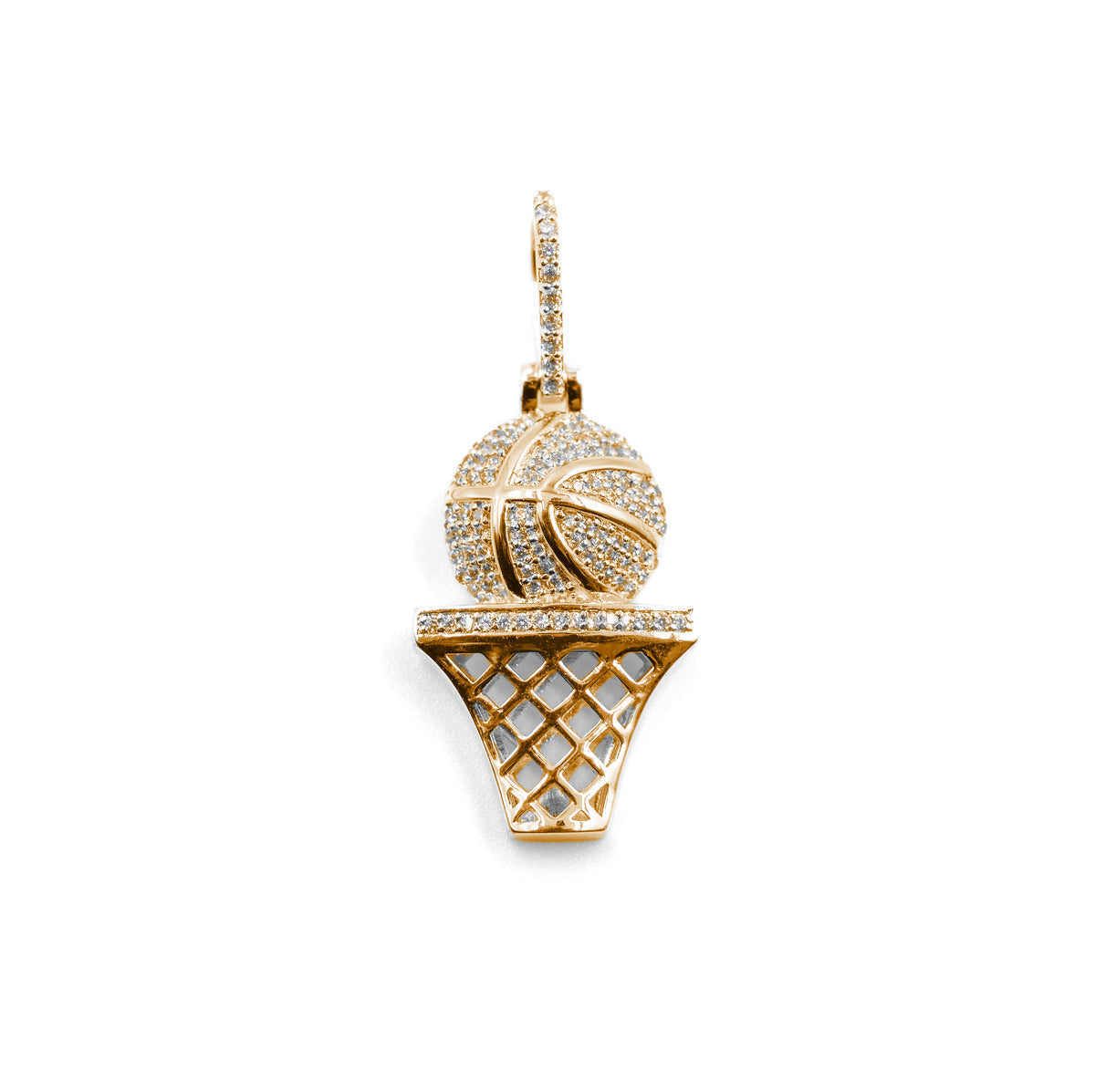 Luxurious Basketball Diamond Pendant in gold, showcasing a finely crafted basketball design encrusted with diamonds, ideal for athletes and fans alike.