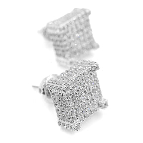 Close-up view of the Big Square Diamond Earrings in 925 silver, highlighting the brilliant diamonds set in a bold square design, a stunning fine jewelry piece.