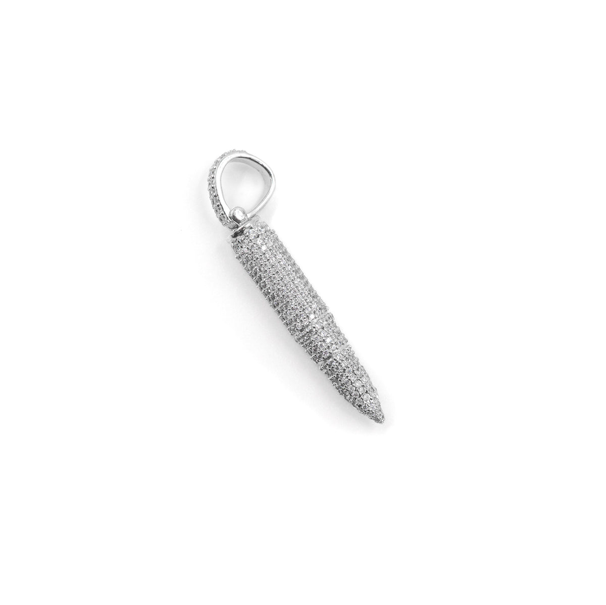 Elegant Bullet Diamond Pendant in 925 silver, featuring a sleek bullet-shaped design adorned with dazzling diamonds, a bold and stylish accessory.