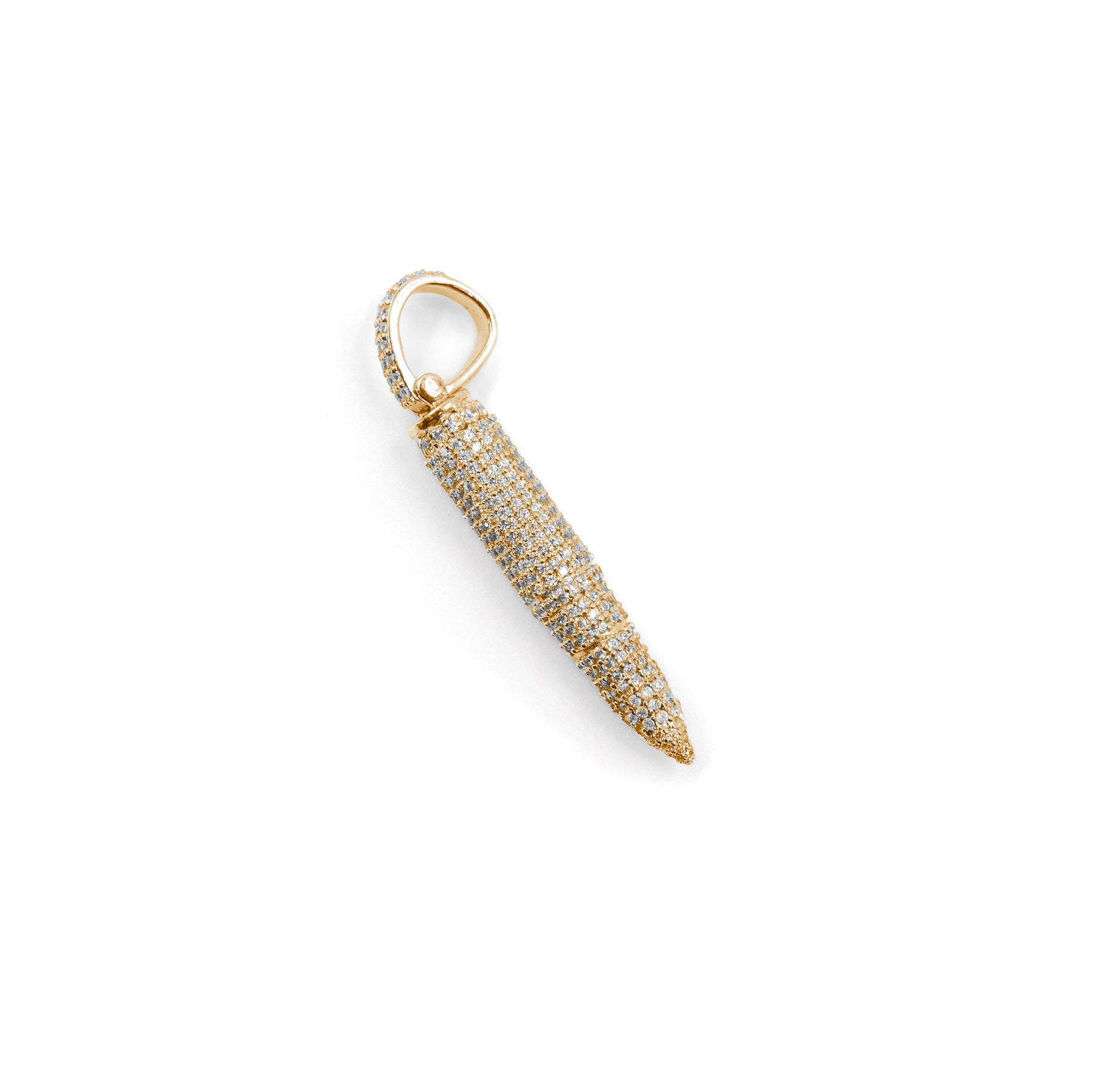 Luxurious Bullet Diamond Pendant in gold, showcasing a stunning bullet-inspired design accented with sparkling diamonds, a statement of sophistication.