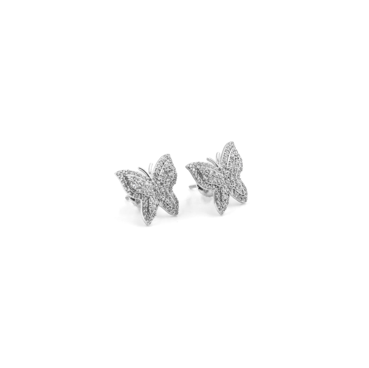 Elegant Butterfly Diamond Earrings in 925 silver, featuring intricate butterfly designs adorned with sparkling diamonds, a sophisticated fine jewelry accessory.