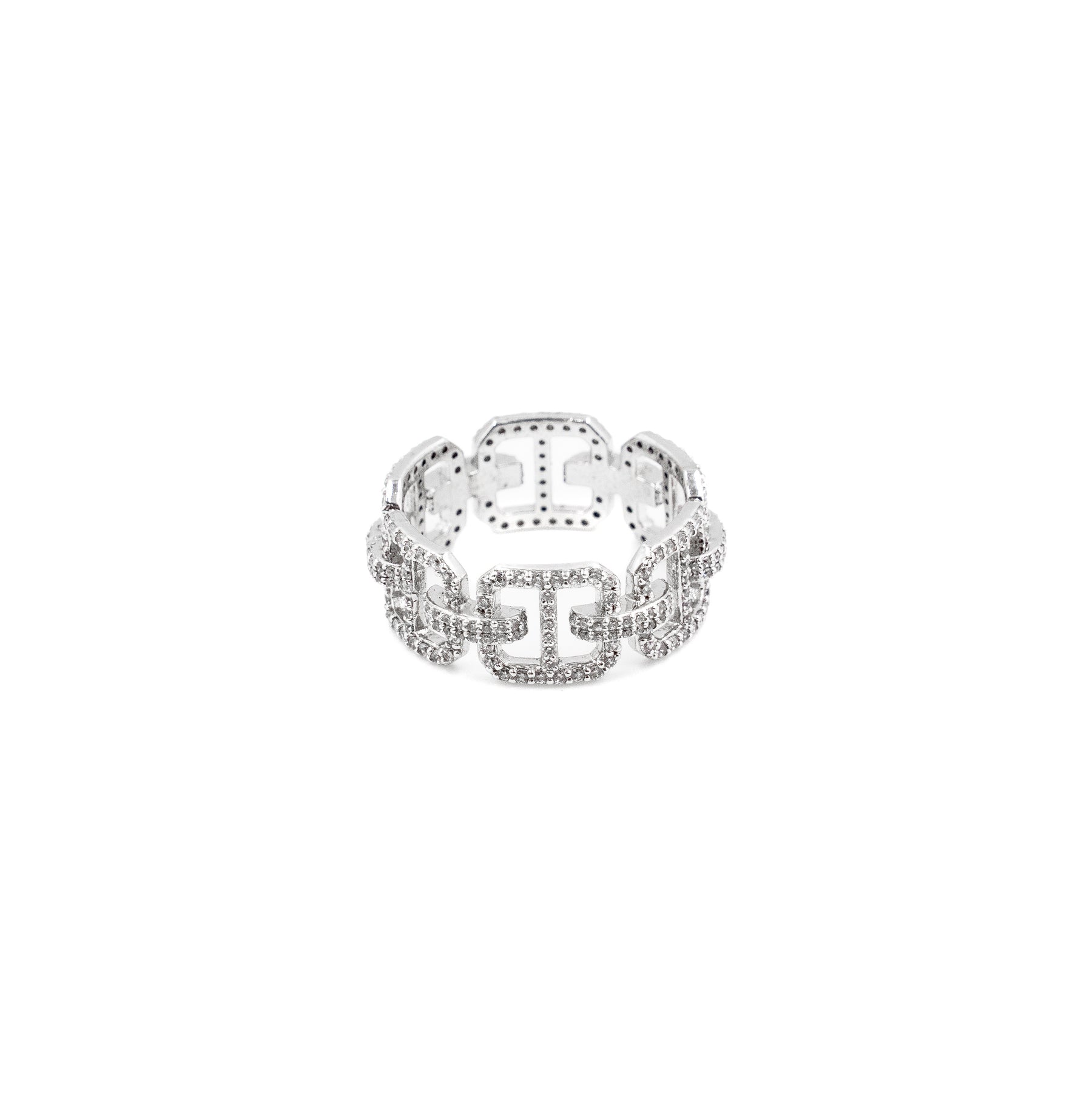 Stylish Chain Link Band Diamond Ring in 925 silver, featuring a bold design with sparkling diamonds, perfect for fine jewelry enthusiasts.