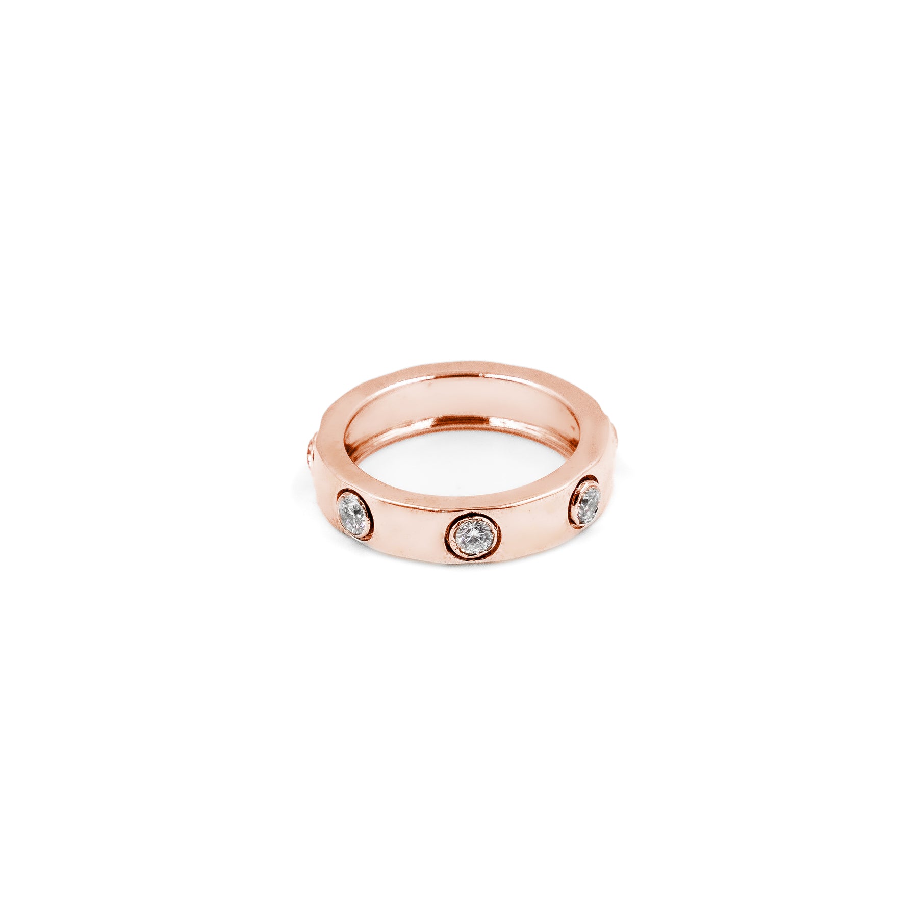 Chic Diamond Love Band Ring in rose gold, blending modern elegance with dazzling diamonds, a unique fine jewelry statement piece.