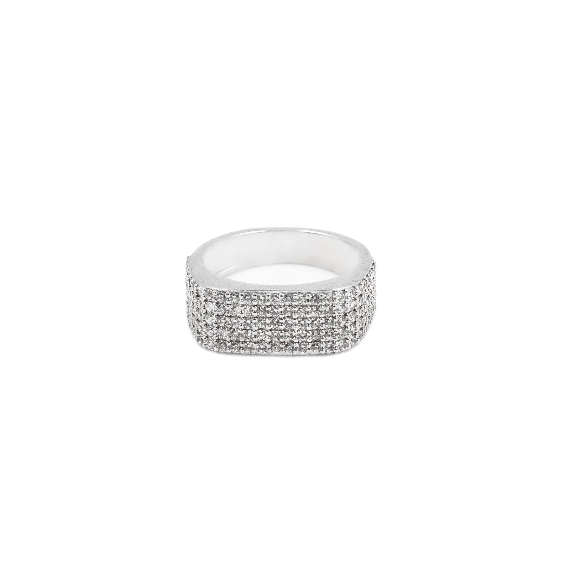 Elegant Five Row Rectangle Diamond Ring in 925 silver, featuring a bold and luxurious design with sparkling diamonds, perfect for fine jewelry lovers.