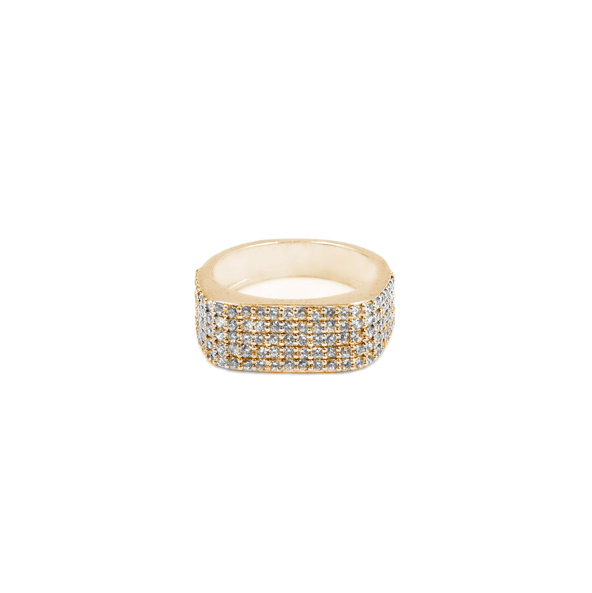 Luxurious Five Row Rectangle Diamond Ring in gold, showcasing a glamorous design with radiant diamonds, ideal for fine jewelry enthusiasts.