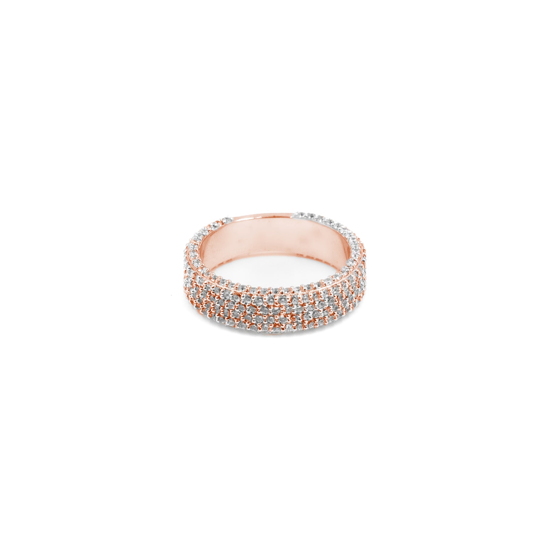 Chic Five Row Round Band Diamond Ring in rose gold, combining modern elegance with dazzling diamonds, perfect for fine jewelry lovers.