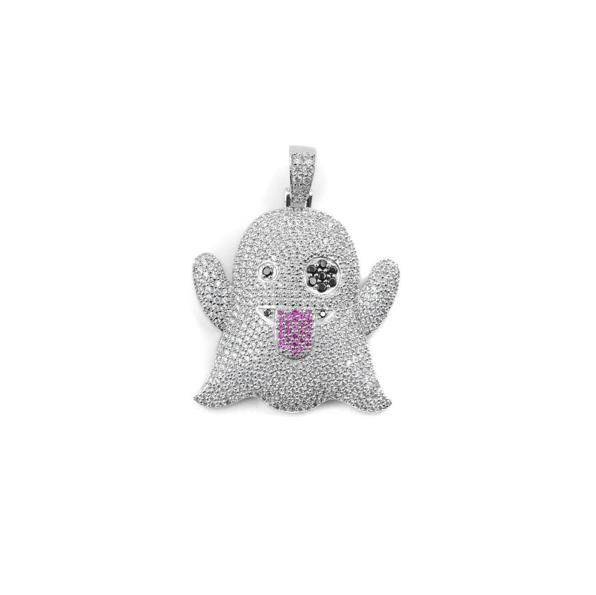 Charming Ghost Diamond Pendant in 925 silver, featuring a whimsical ghost design adorned with sparkling diamond accents, ideal for unique jewelry enthusiasts.