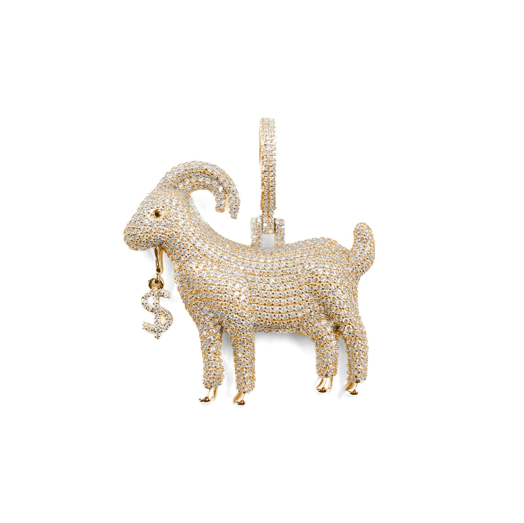 Elegant GOAT Pendant in gold with radiant diamond accents, celebrating the spirit of excellence and individuality.