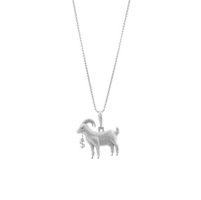 Enhanced zoom of the GOAT Pendant in 925 silver with chain, emphasizing the exquisite detailing and brilliance of the diamonds.