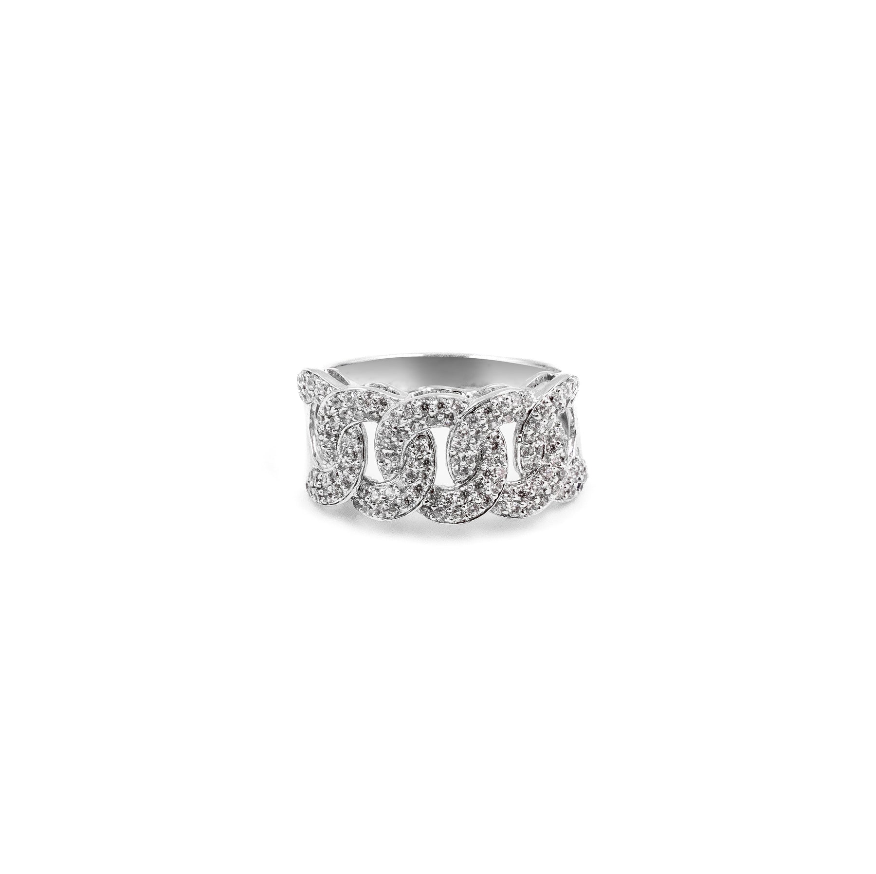 Sophisticated Half Cuban Diamond Ring in 925 silver, featuring a bold Cuban link design with sparkling diamonds, a modern fine jewelry masterpiece.