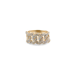 Luxurious Half Cuban Diamond Ring in gold, combining the iconic Cuban link style with radiant diamonds, ideal for fine jewelry enthusiasts.