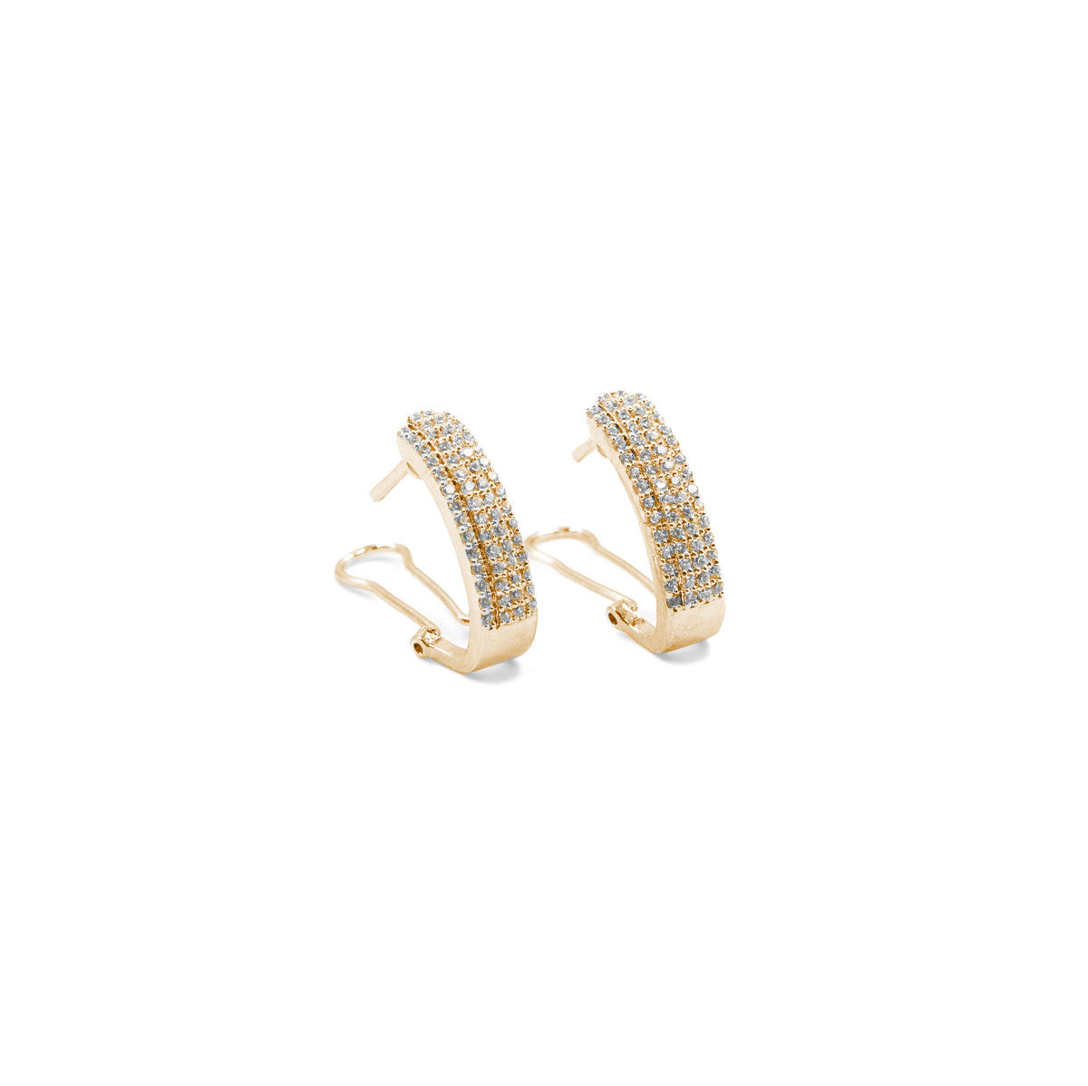 Sophisticated Half Hoop Diamond Earrings in gold, showcasing a timeless half hoop shape with brilliant diamonds, an essential piece of luxurious fine jewelry.