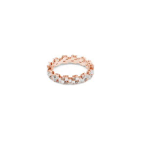 Chic Irregular Baguette Diamond Ring in rose gold, blending contemporary elegance with sparkling baguette diamonds, a standout fine jewelry piece.
