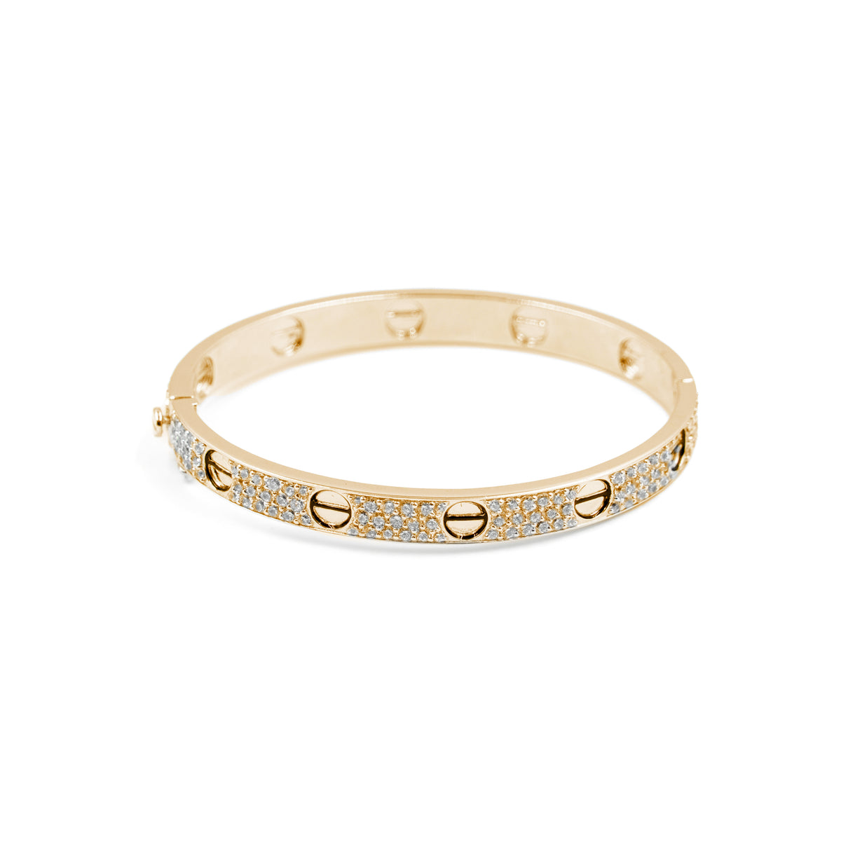 Luxury gold Love Bracelet adorned with diamonds, showcasing fine jewelry craftsmanship. A premium accessory by Carat.Luxury.