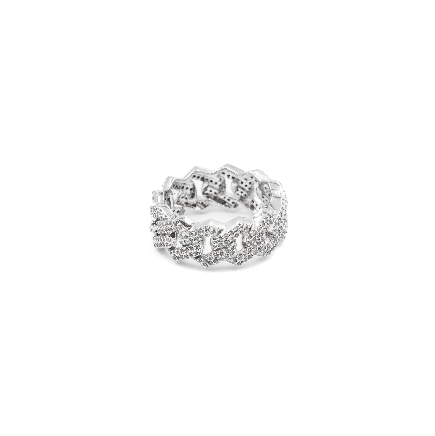 Elegant Miami Cuban Band Diamond Ring in 925 silver, featuring a bold Cuban link design with sparkling diamonds, a perfect fine jewelry piece.