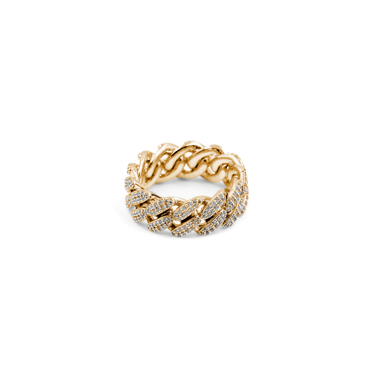 Luxurious Miami Diamond Band Ring in gold, combining a smooth band design with radiant diamonds, perfect for fine jewelry lovers.