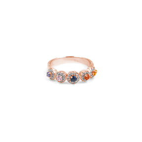 Chic Multicolor Diamond Ring in rose gold, combining a stunning array of colorful diamonds with a modern design, ideal for fine jewelry collectors.