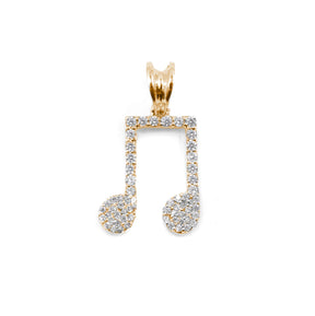 "Charming Musical Note Pendant in gold, adorned with brilliant diamonds, ideal for music lovers seeking a touch of elegance.