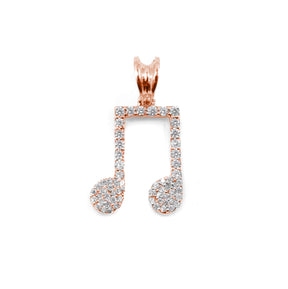 Stylish Musical Note Pendant in rose gold, embellished with sparkling diamonds, offering a modern twist on musical elegance.