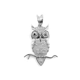 Elegant Owl Pendant in 925 silver with sparkling diamonds, showcasing a stunning design of wisdom and luxury