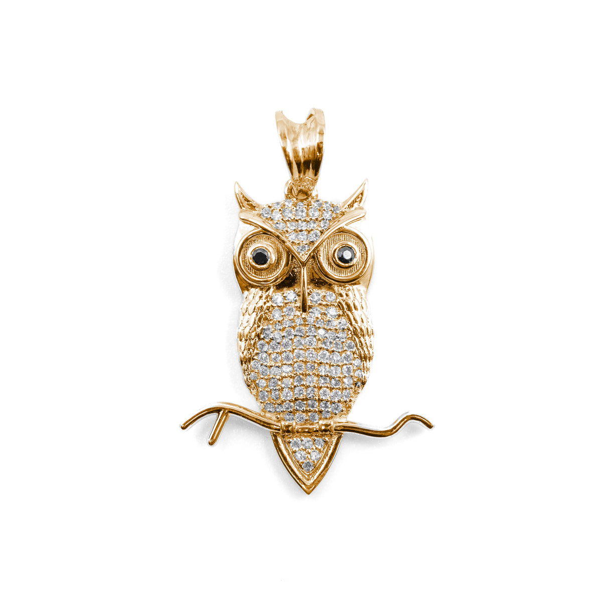 "Charming Owl Pendant in gold, adorned with diamonds, symbolizing wisdom and elegance for sophisticated jewelry lovers.