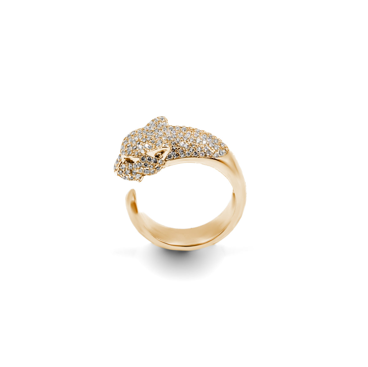 Luxurious Panther Diamond Ring in gold, featuring a bold panther design accented with radiant diamonds, perfect for fine jewelry collectors.