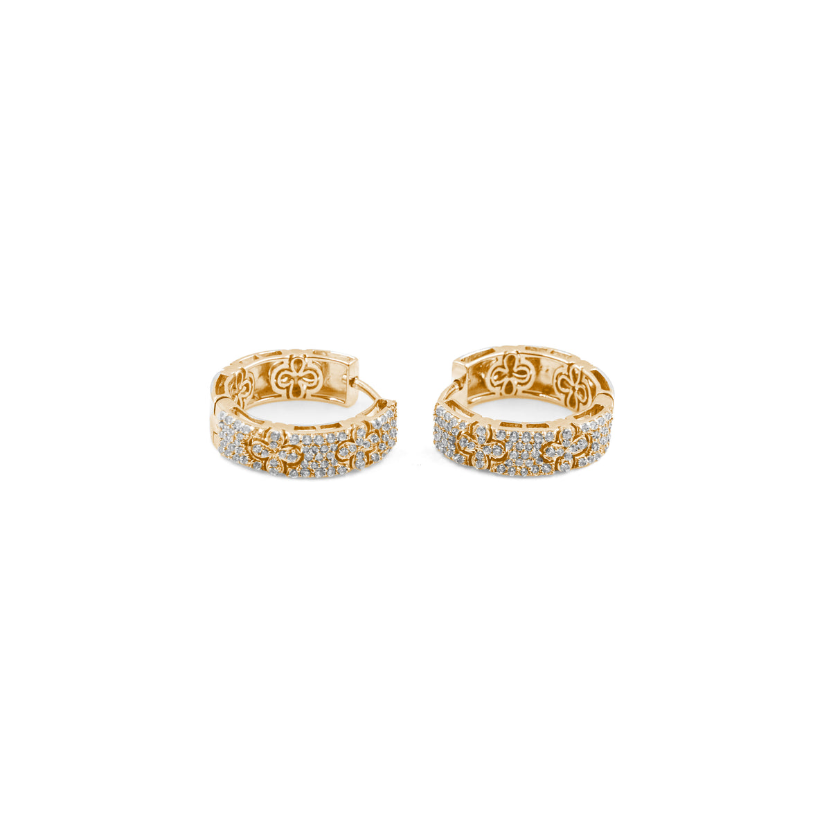 Luxurious Paved Diamond Earrings in gold, featuring radiant diamonds arranged in a paved style, perfect for an opulent and refined appearance.