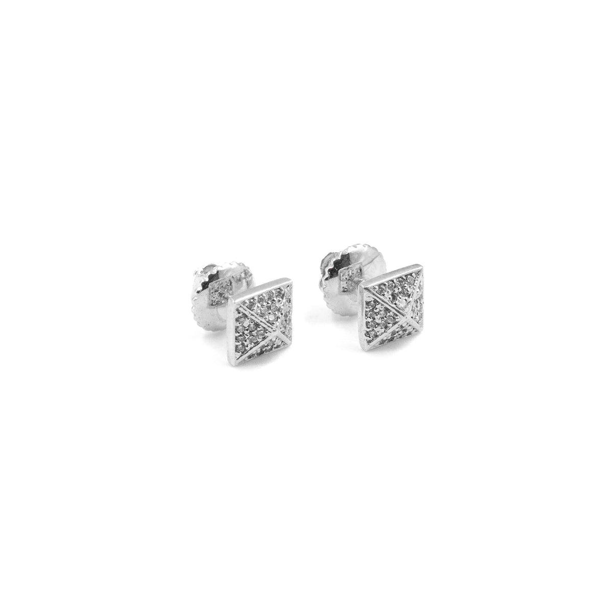 Elegant Pyramid Diamond Earrings in 925 silver, featuring a unique pyramid-shaped design with sparkling diamonds for a chic and modern look.