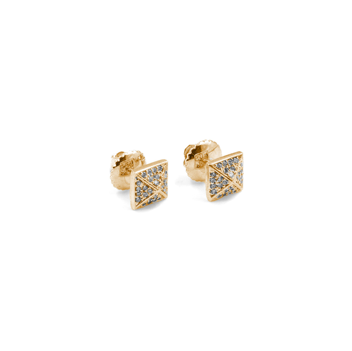 Luxurious Pyramid Diamond Earrings in gold, showcasing the dazzling diamonds in a distinctive pyramid shape, perfect for an elegant and contemporary style