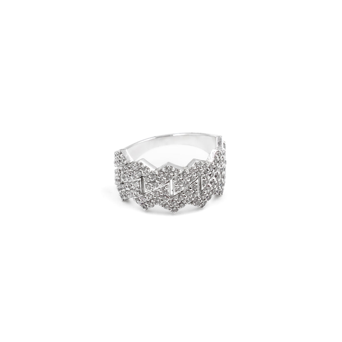 Elegant Raised Miami Diamond Ring in 925 silver, featuring a bold raised design with sparkling diamonds, perfect for a luxurious, statement-making look."