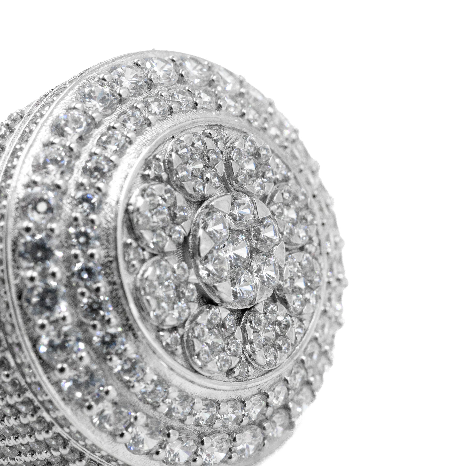 Right-top view of the Round Signet Dome Diamond Ring in 925 silver, showcasing the elegant dome shape and the sparkling diamonds from an elevated angle."