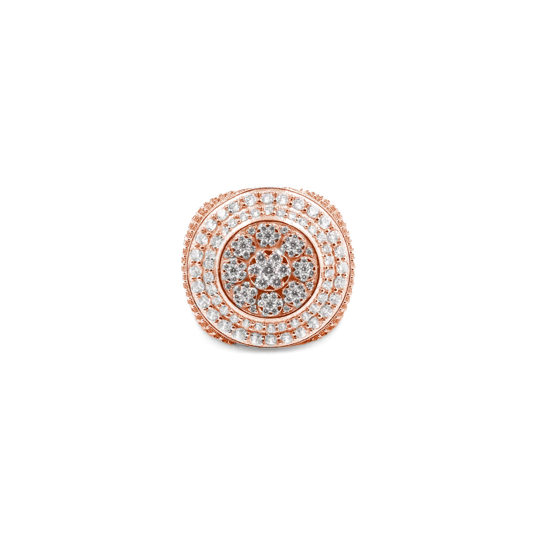 Chic Round Signet Dome Diamond Ring in rose gold, featuring a smooth dome shape and radiant diamonds, offering a modern and elegant look