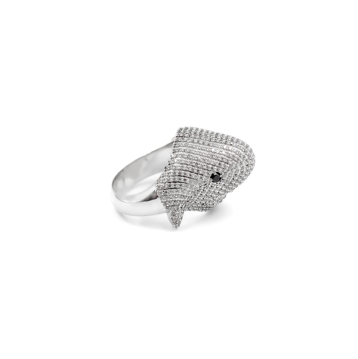 Bold Shark Diamond Ring in 925 silver, designed with a sleek shark motif and sparkling diamonds, perfect for those who enjoy unique and edgy fine jewelry.