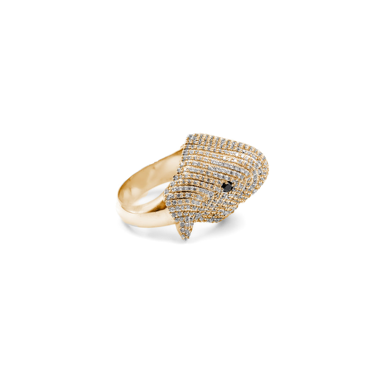 Striking Shark Diamond Ring in gold, featuring a fierce shark design with dazzling diamonds, ideal for making a bold statement with luxury."