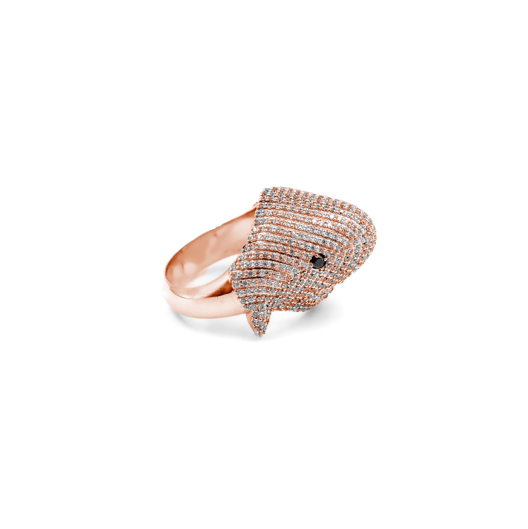 Chic Shark Diamond Ring in rose gold, showcasing a sharp shark motif adorned with sparkling diamonds, perfect for a modern and sophisticated look