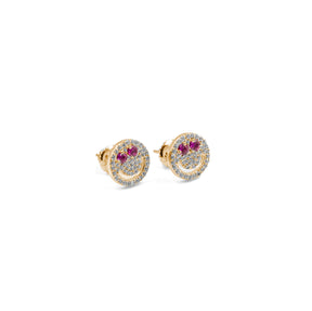 Charming Smiley Face Diamond Earrings in gold, combining a playful smiley design with radiant diamonds for a joyful and glamorous look."Charming Smiley Face Diamond Earrings in gold, combining a playful smiley design with radiant diamonds for a joyful and glamorous look."