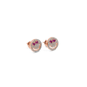 Stylish Smiley Face Diamond Earrings in rose gold, showcasing a fun smiley face design with brilliant diamonds, ideal for a trendy and cheerful style.