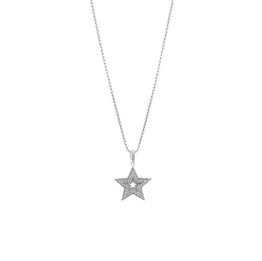 Detailed zoomed-in view of the 925 silver Star Pendant, highlighting the diamonds and fine chain craftsmanship for a luxurious finish.