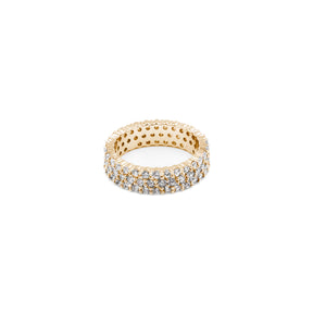 Luxurious Three Row Band in gold, showcasing three rows of radiant diamonds set in a polished band, ideal for a refined and sophisticated appearance.