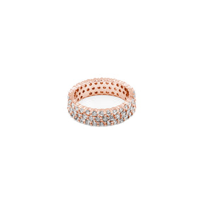 Chic Three Row Band in rose gold, featuring three rows of sparkling diamonds in a smooth band, perfect for a modern and elegant touch.